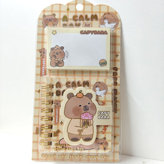 Capybara Mini Sticky Notes & Spiral Planner Set