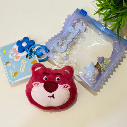 Candy Plush Bear Keychain with Zipper Pouch