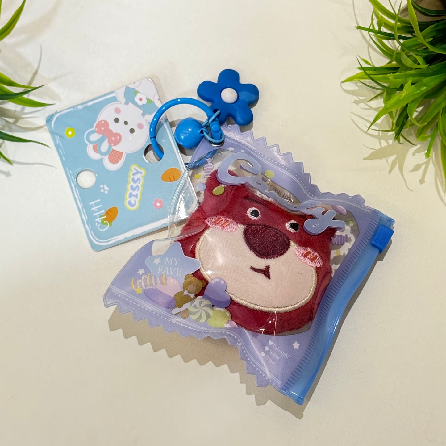 Candy Plush Bear Keychain with Zipper Pouch
